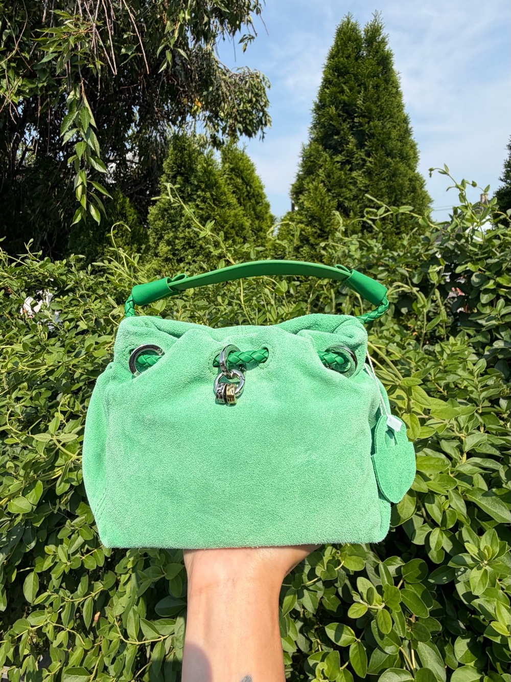 NWT Mint Green Suede Cloud Pouch Dumpling Crossbody Shoulder Drawstring Bag